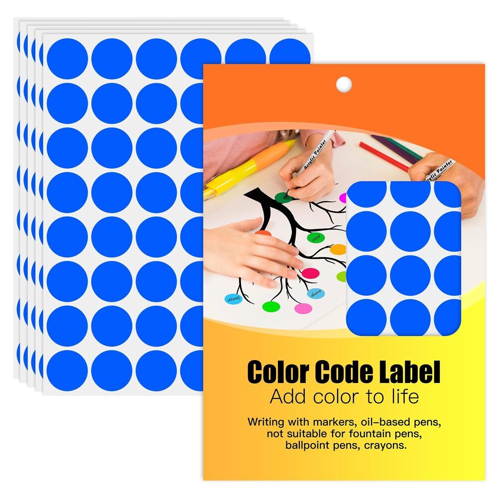3808 1 Inch Colored Dot Stickers Round Labels 720 Dots, 15 Sheets - Round